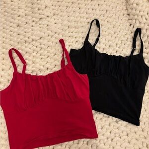 Hollister Red and Black Cropped Tank Tops